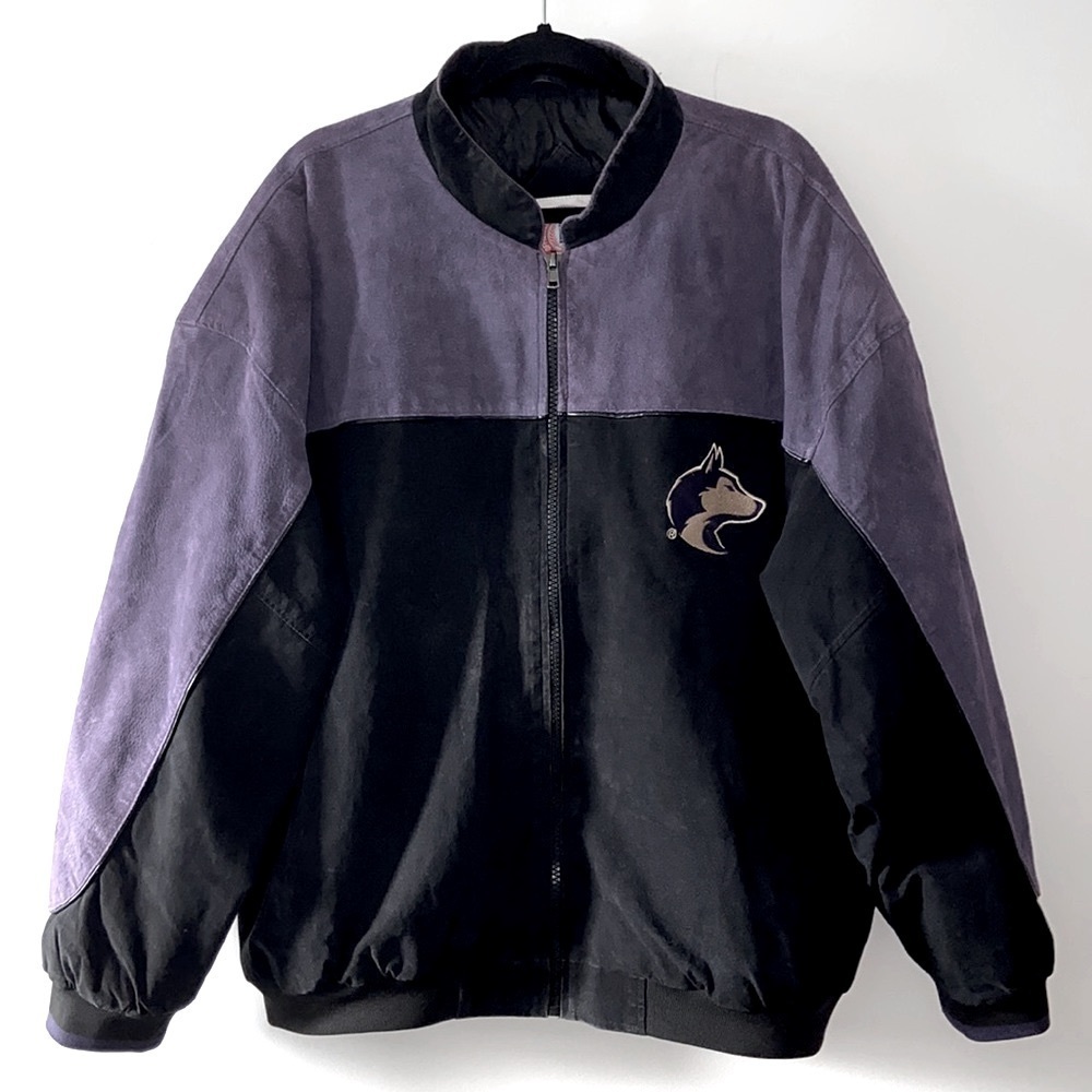 Washington Huskies 🐺 Suede Leather Purple/Black Logo Embroidery 🧵 Men’s XXL‌‌
